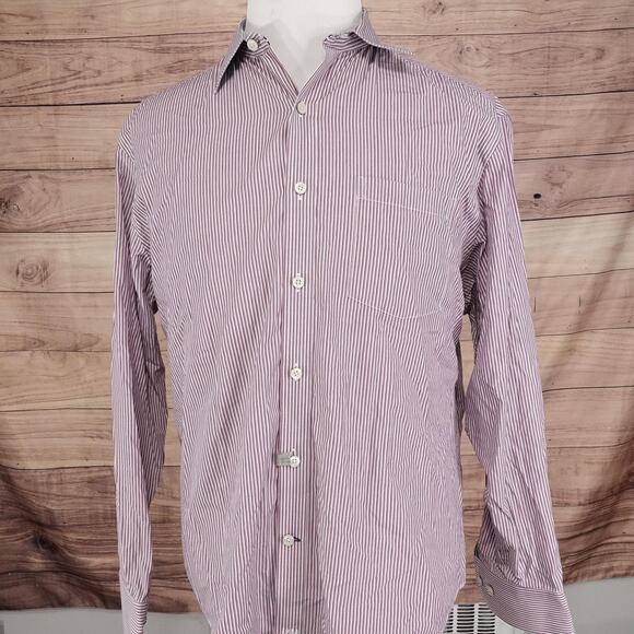 Johnston & Murphy Shirt Mens Large Red Blue White Stripe Tailored Fit Cotton - Picture 3 of 9